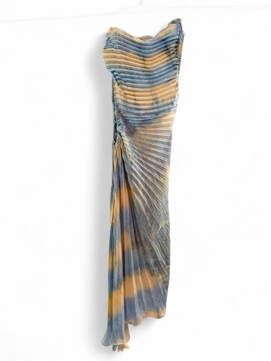 Endless Blu Dresses & Skirts - Endless Blu Strapless Pleated Maxi Dress in Blue and light orange